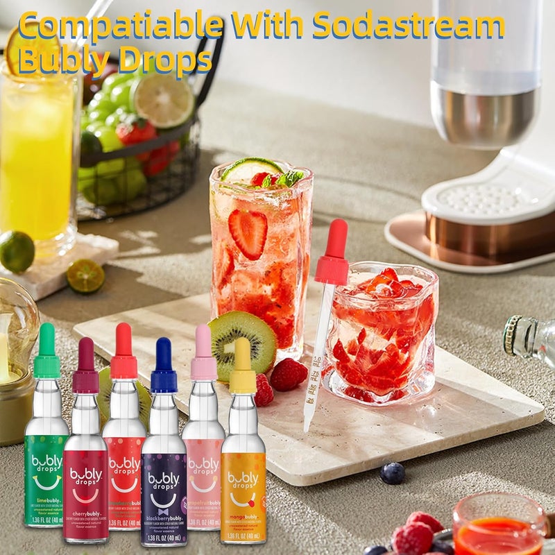 Engorgio 6Pcs Colorful Glass Dropper Pipettes Compatible with SodaStream Bubly Drops Flavors,1ML Pipette with Graduated Dropper for Sodastream Bubly Bottle,Flavors Pipettes Bottle for Soda Stream Dropper - Image 3